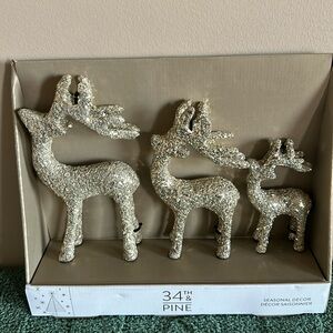 34th & Pine Gold Shimmer Sparkle Reindeer Set of 3 Holiday Christmas NEW
